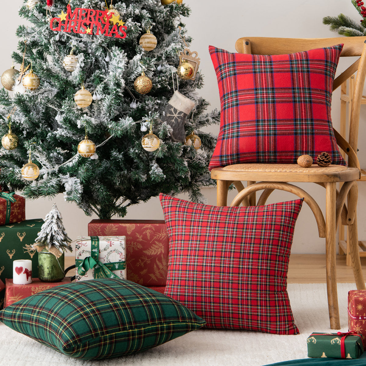 Christmas Plaid Pillow Covers for Cozy Nordic Sofa Decor
