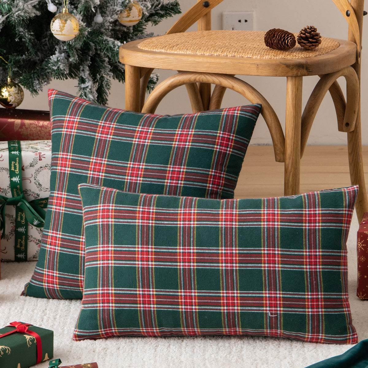 Christmas Plaid Pillow Covers for Cozy Nordic Sofa Decor