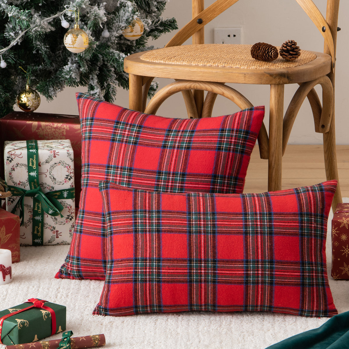 Christmas Plaid Pillow Covers for Cozy Nordic Sofa Decor