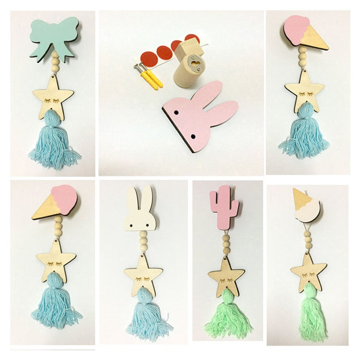 Nordic Wooden Kids’ Wall Hooks for Cheerful Storage