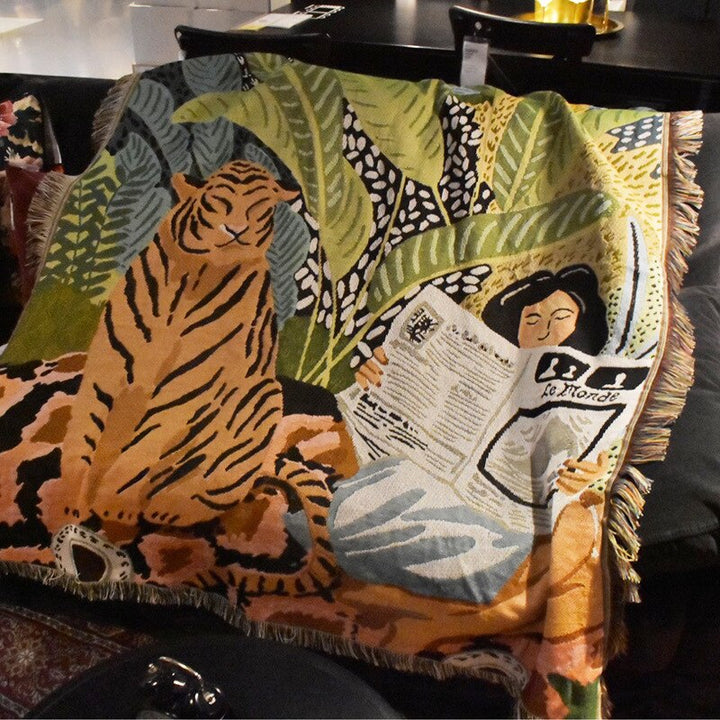 Bohemian Tiger Throw Blanket | Art-Inspired Sofa Cover