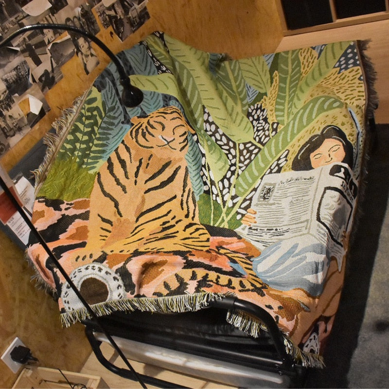 Bohemian Tiger Throw Blanket | Art-Inspired Sofa Cover