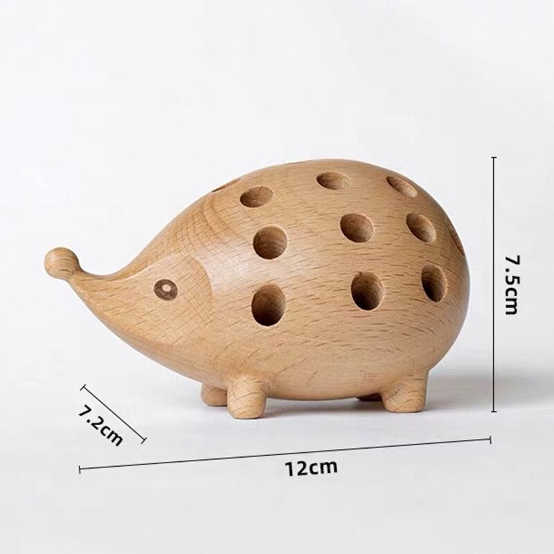 Wooden Hedgehog Pen Holder for Colorful Desk Decor
