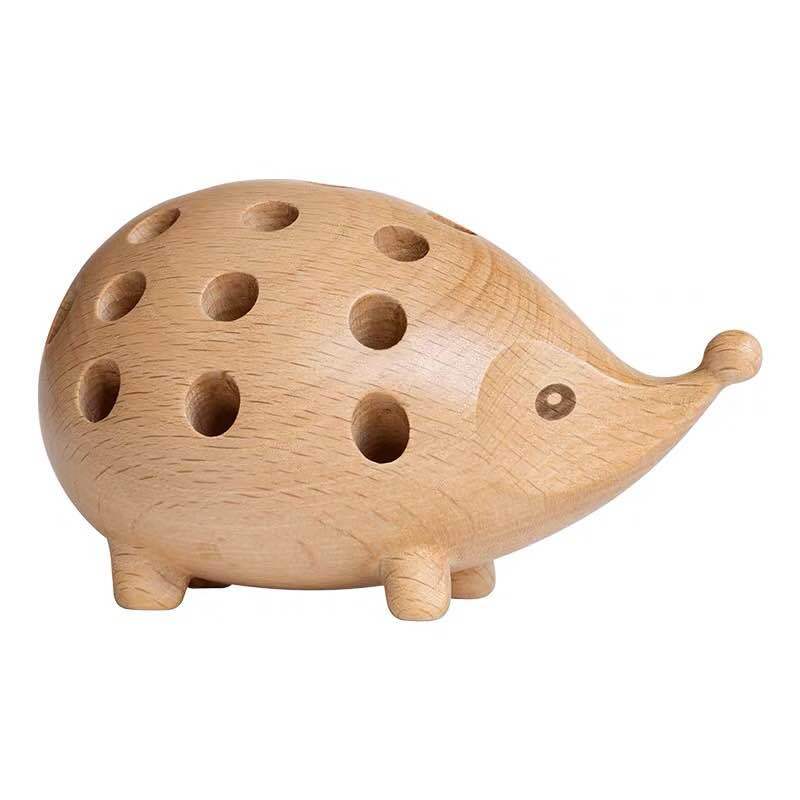 Wooden Hedgehog Pen Holder for Colorful Desk Decor