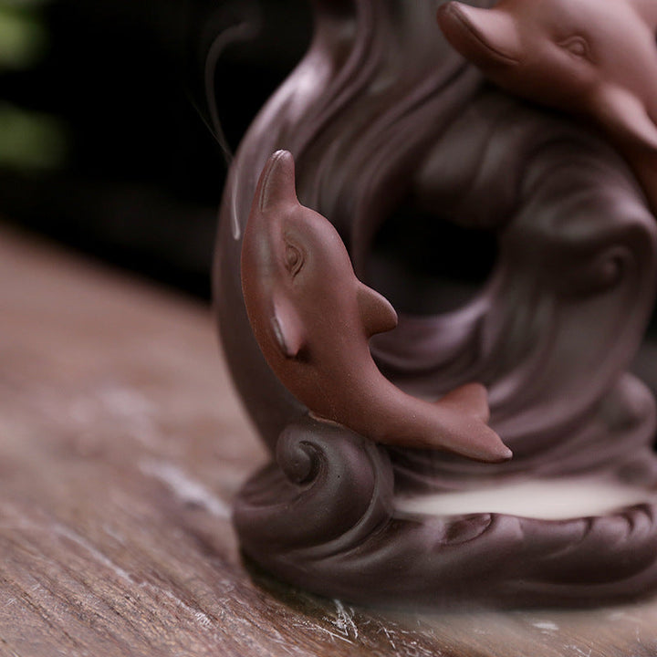 Dolphin Backflow Incense Burner Ceramic Waterfall Decor