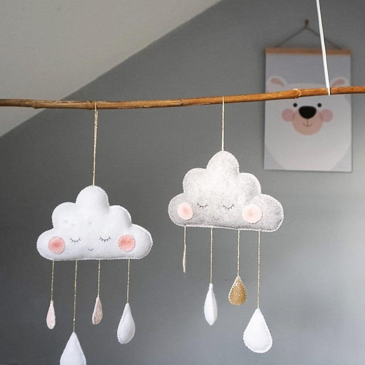 Felt Cloud Wall Hanging Nursery Decor With Raindrops
