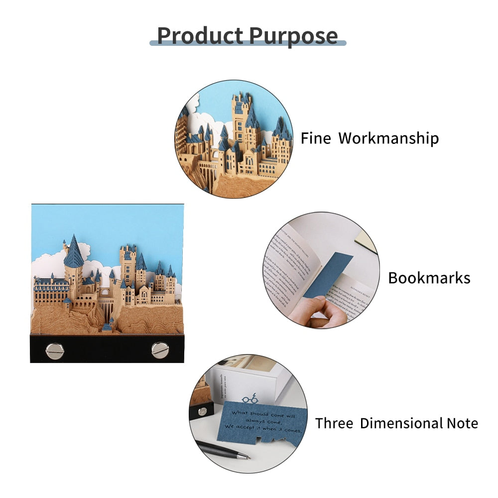 3D Castle Memo Pad, 160 Sheets for Magical Desk Notes