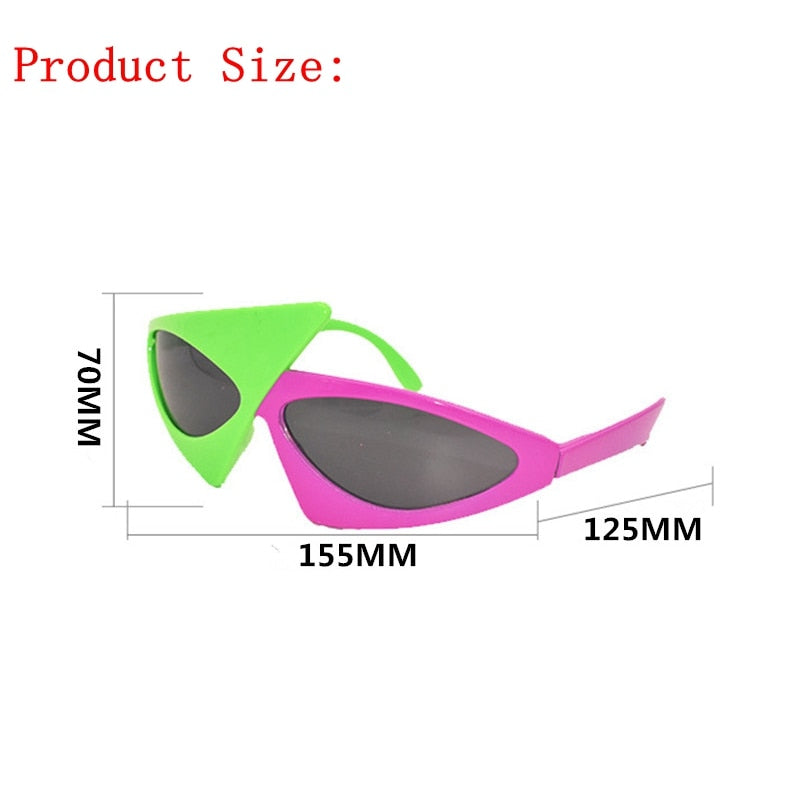 Novelty Green Pink Asymmetric Statement Sunglasses