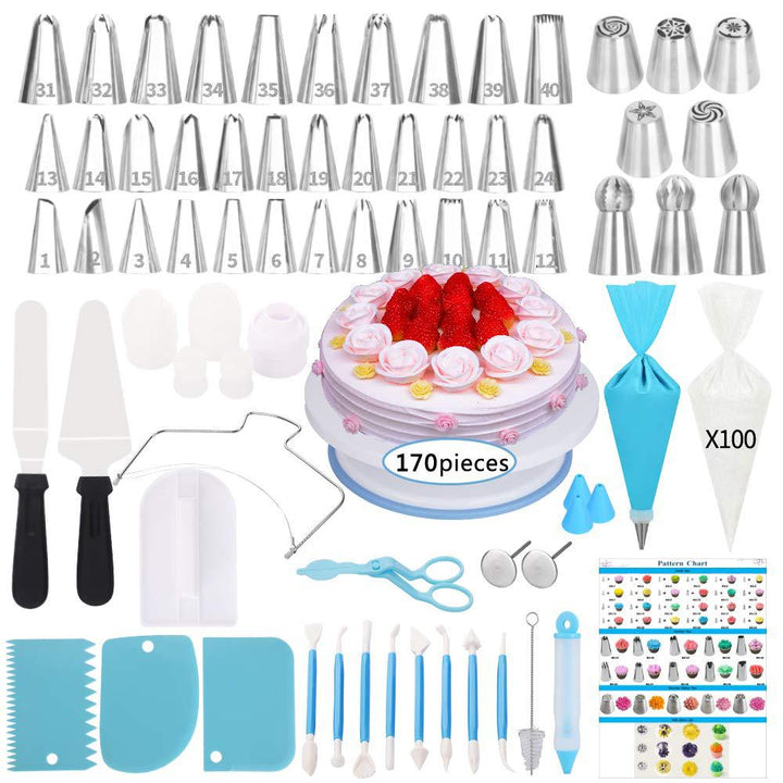 Cake Decorating Kit with Anti-Slip Turntable, 170 Pieces