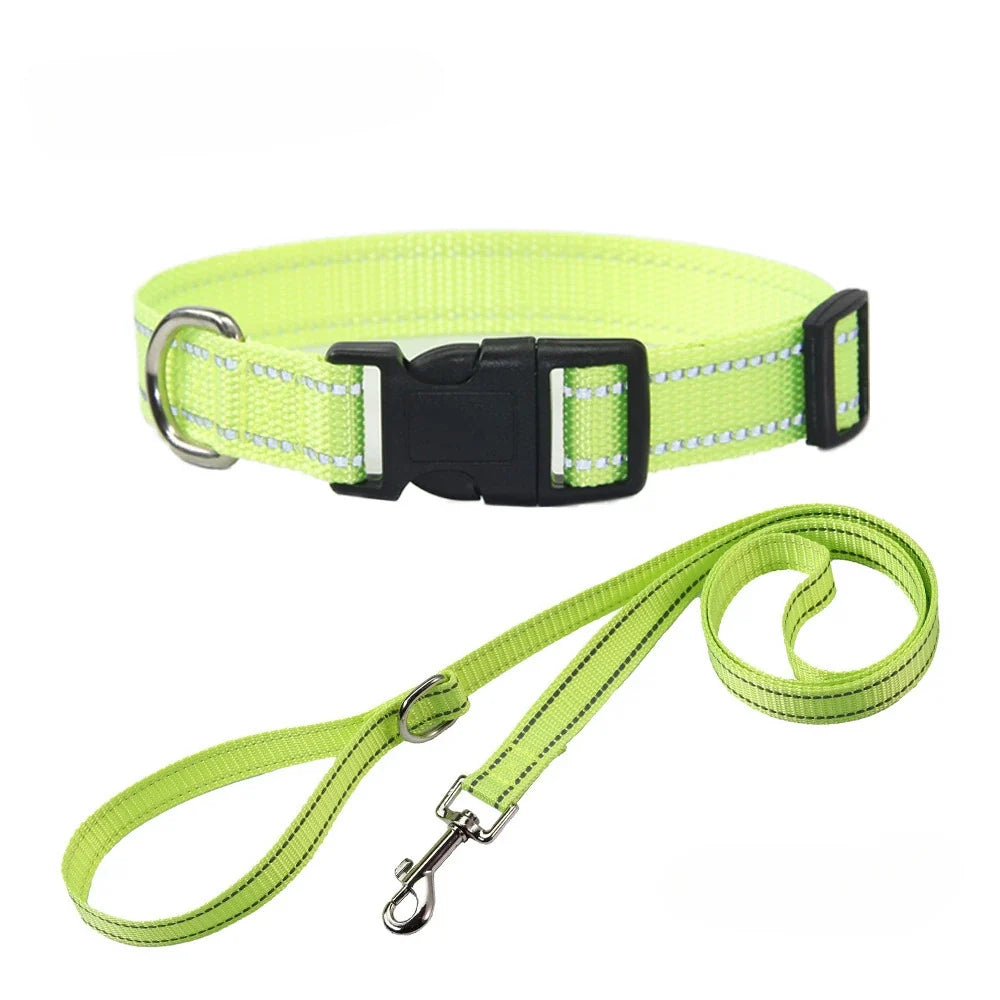 Reflective Nylon Dog Collar and Leash Set for Walks