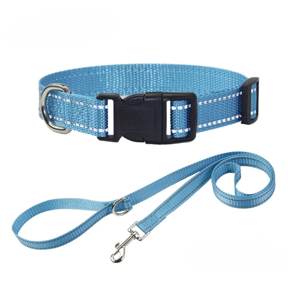 Reflective Nylon Dog Collar and Leash Set for Walks