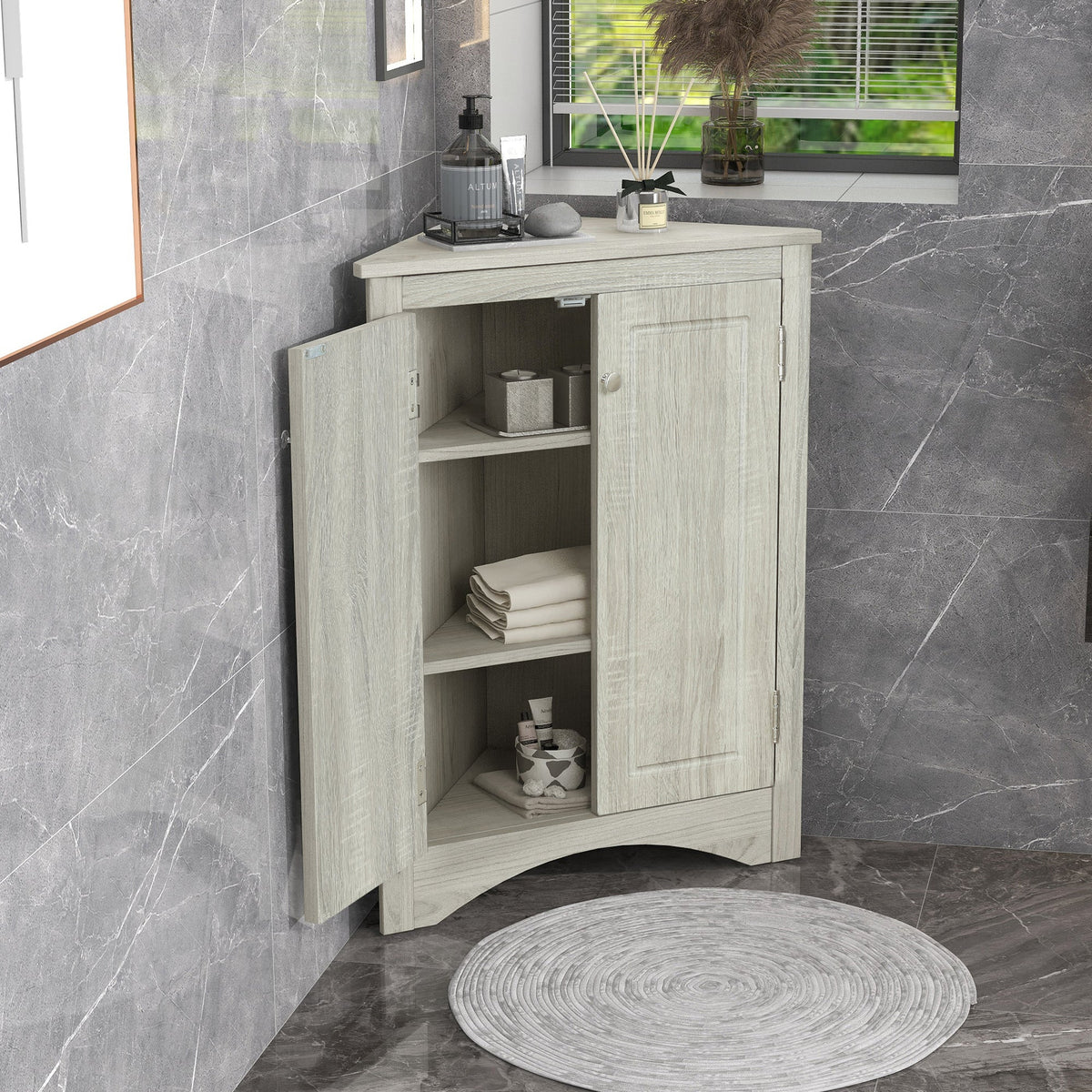 Triangle Bathroom Storage Cabinet with Adjustable Shelves