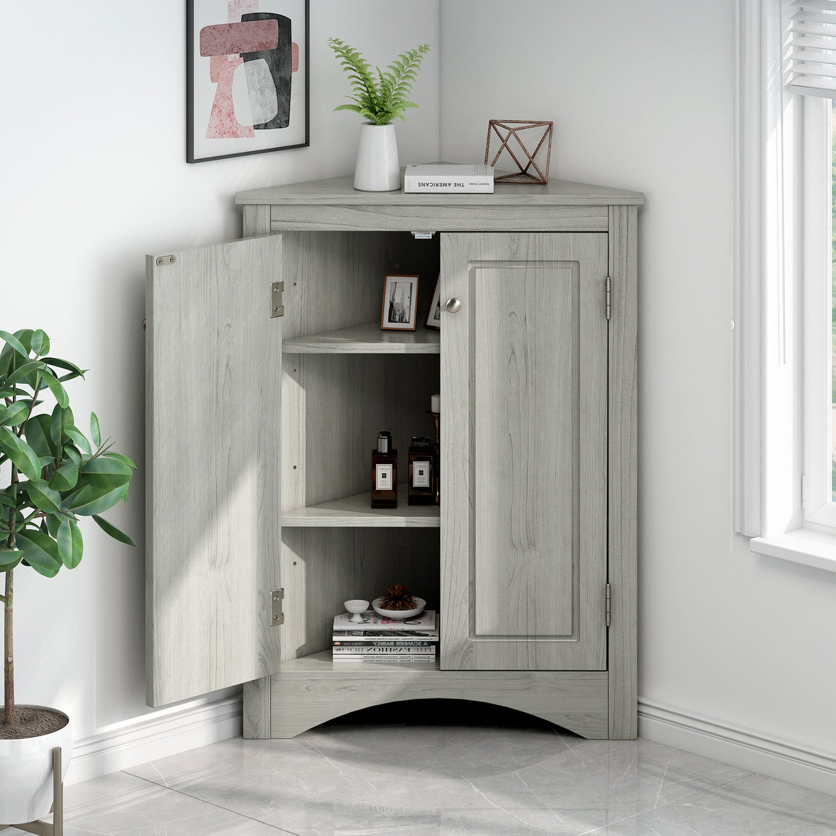 Triangle Bathroom Storage Cabinet with Adjustable Shelves