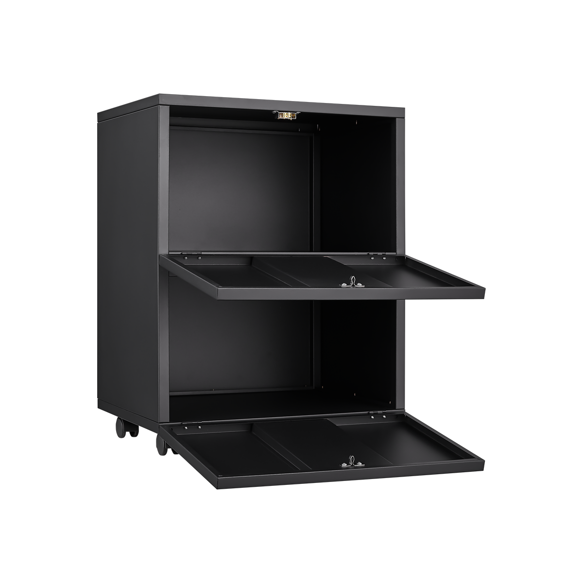 Black Steel Mobile Copier Cabinet with Lockable Drawers
