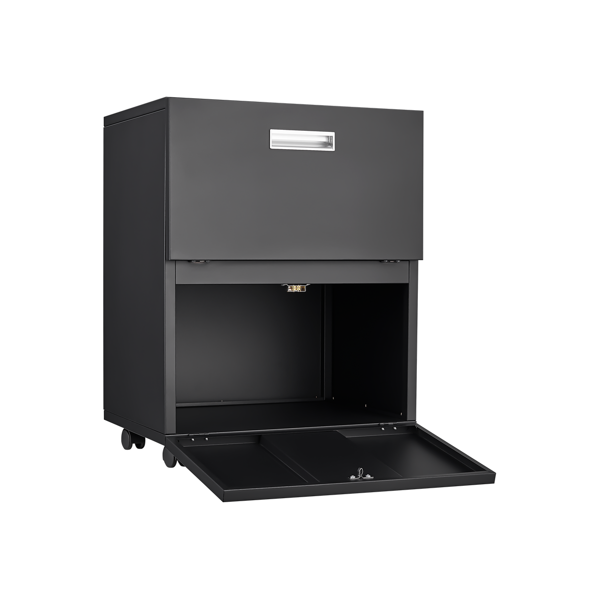 Black Steel Mobile Copier Cabinet with Lockable Drawers