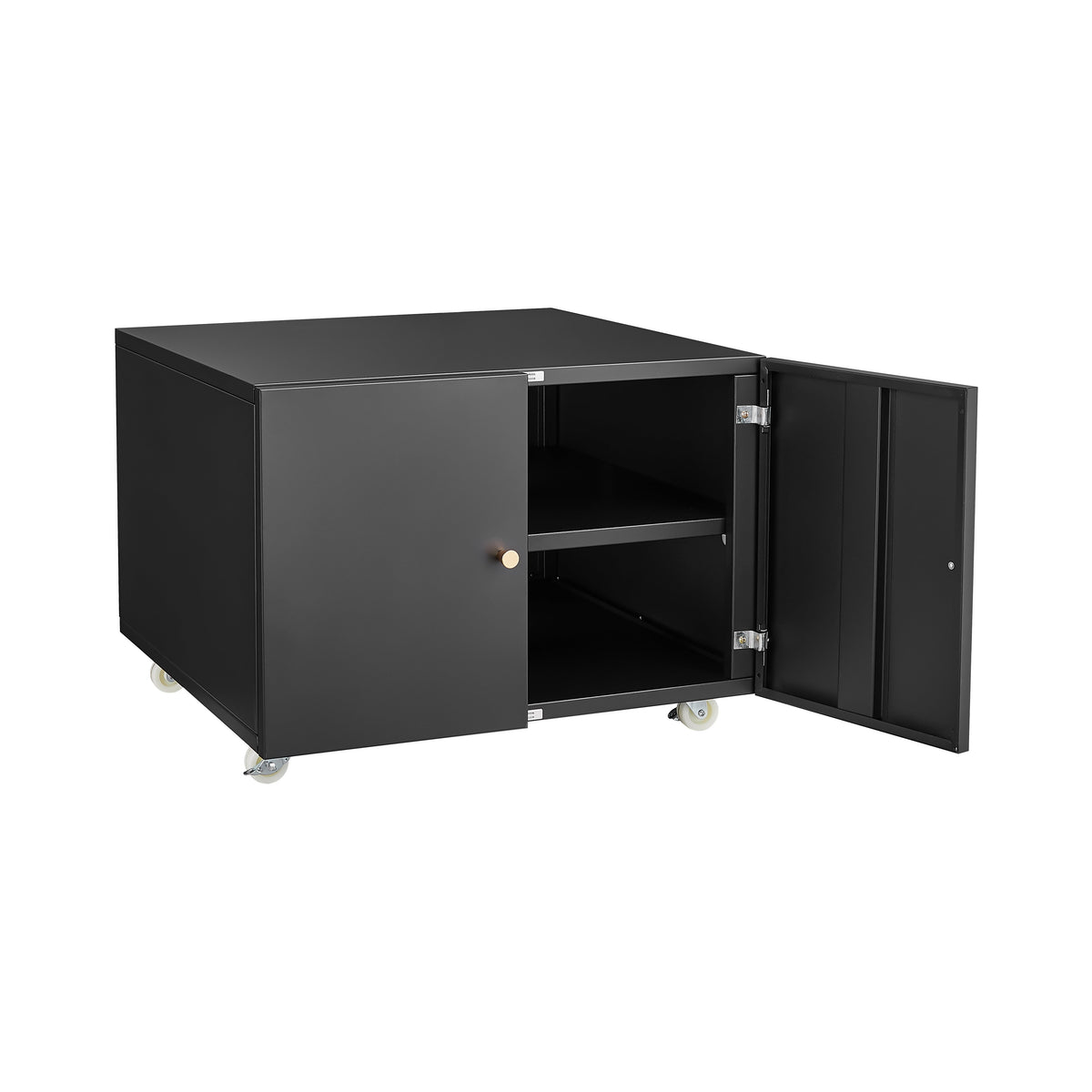 Lockable 2-Door Steel Copier Stand on Rolling Casters