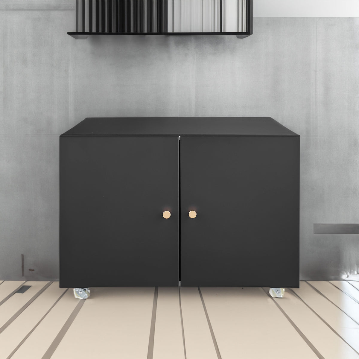 Lockable 2-Door Steel Copier Stand on Rolling Casters