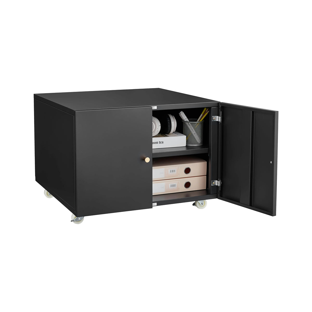 Lockable 2-Door Steel Copier Stand on Rolling Casters
