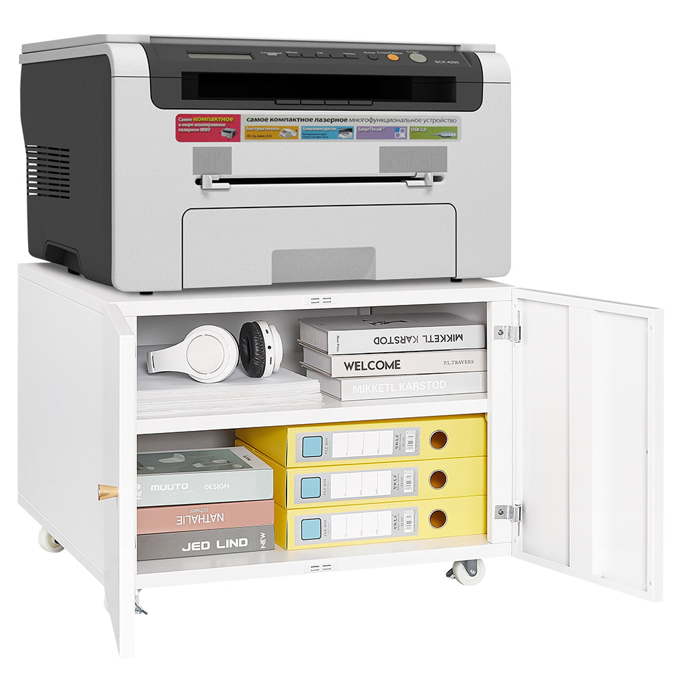 Mobile Printer Stand Cabinet with Doors & Hidden Storage
