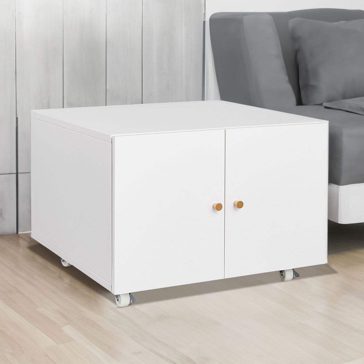 Mobile Printer Stand Cabinet with Doors & Hidden Storage