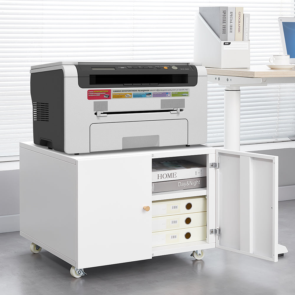 Mobile Printer Stand Cabinet with Doors & Hidden Storage
