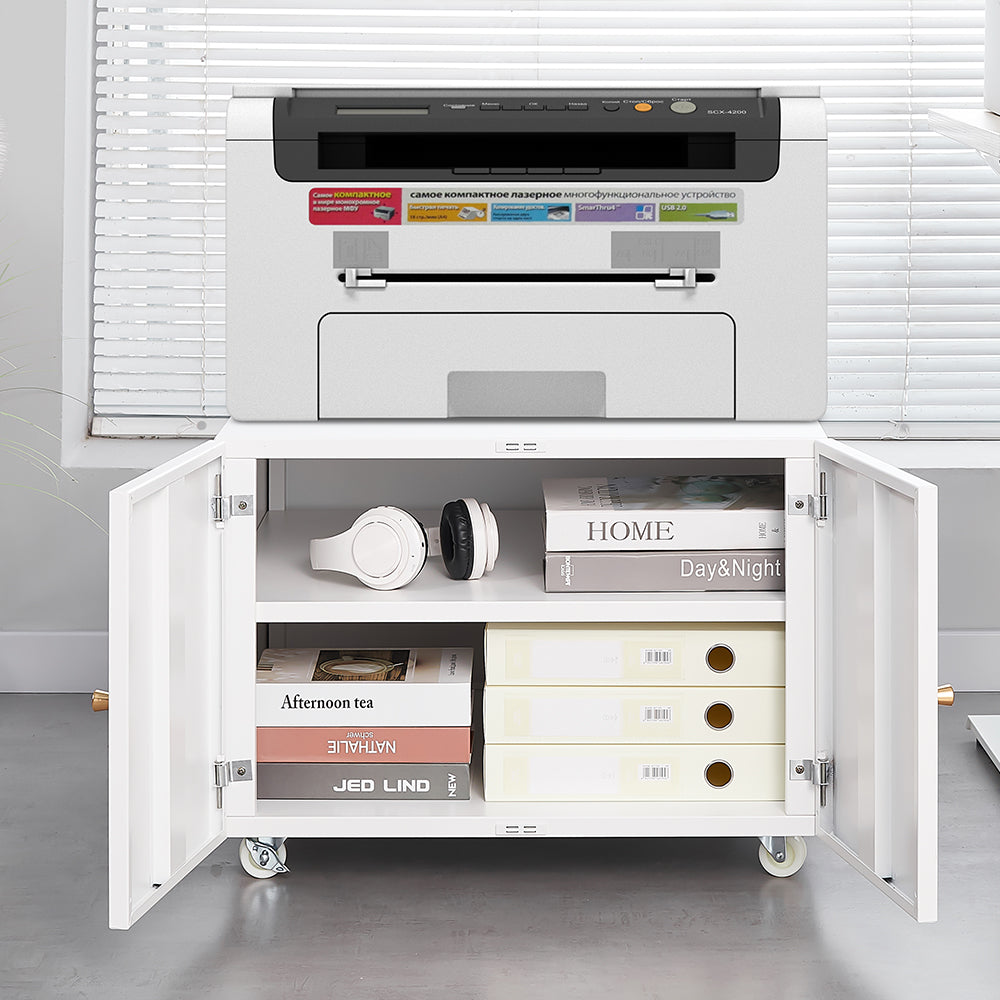 Mobile Printer Stand Cabinet with Doors & Hidden Storage