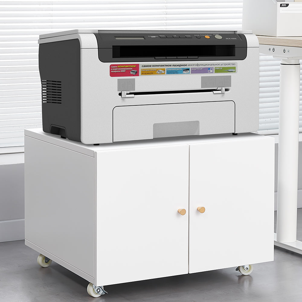 Mobile Printer Stand Cabinet with Doors & Hidden Storage