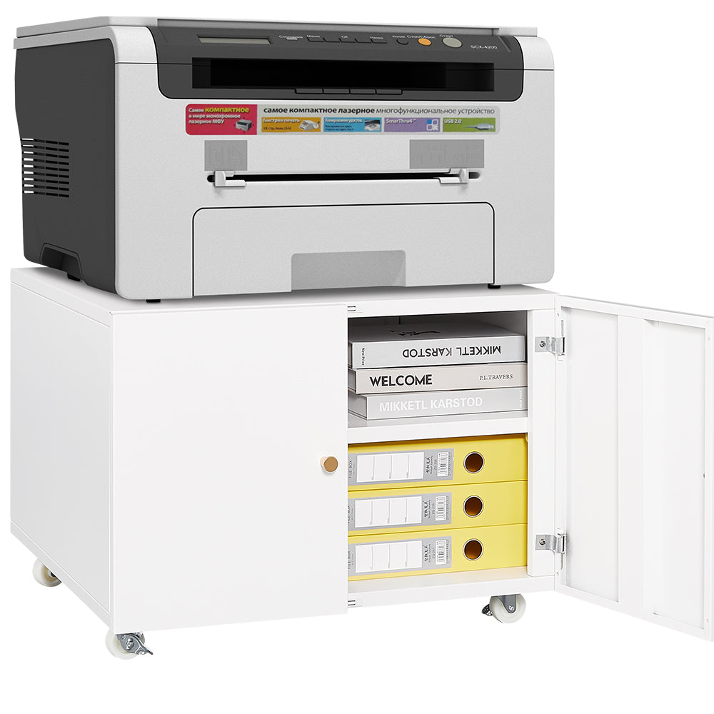 Mobile Printer Stand Cabinet with Doors & Hidden Storage