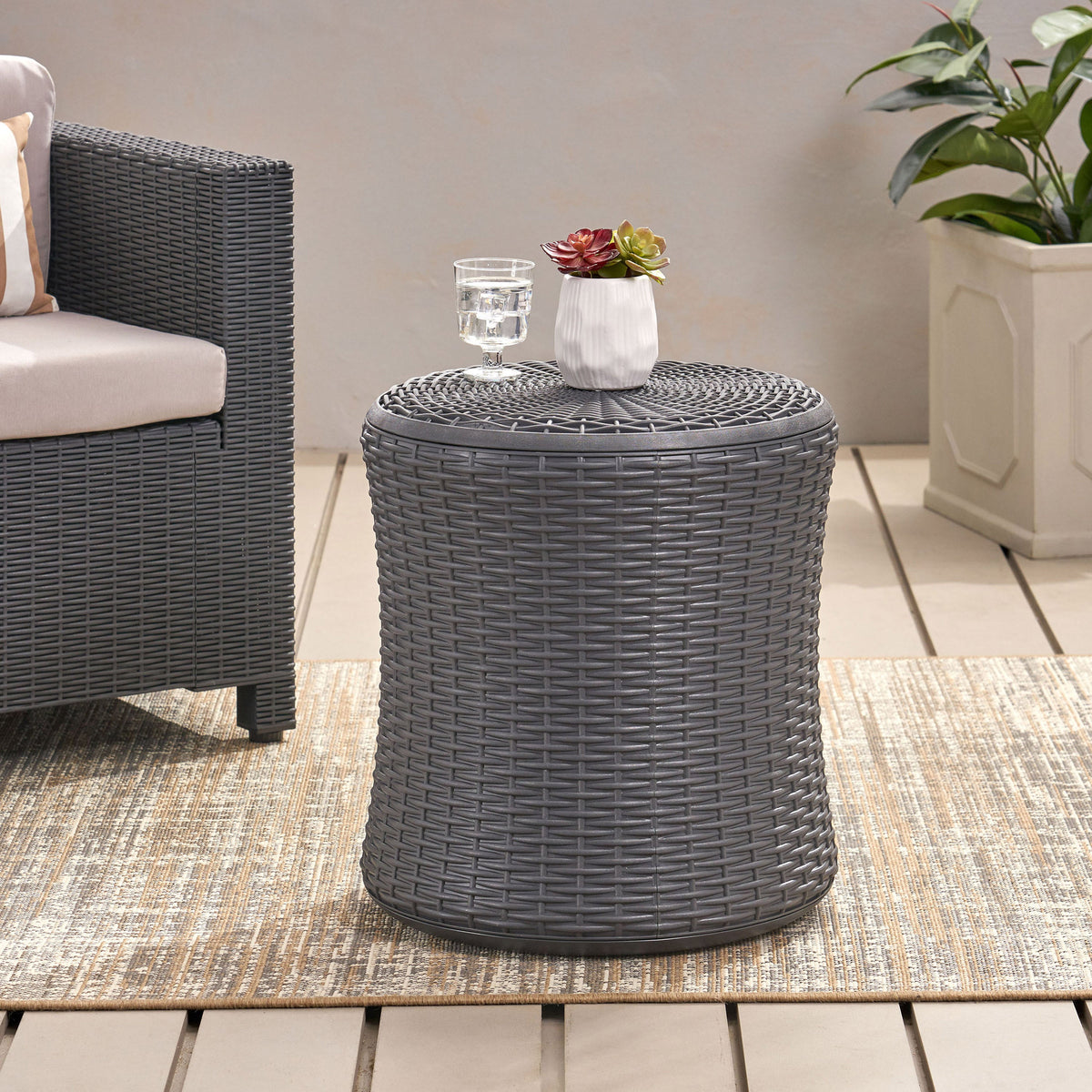 Weather-Resistant Patio Side Table with Hidden Storage