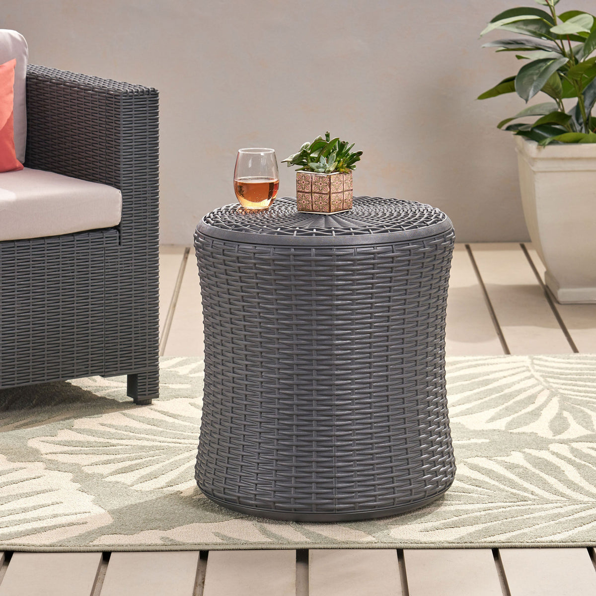 Weather-Resistant Patio Side Table with Hidden Storage
