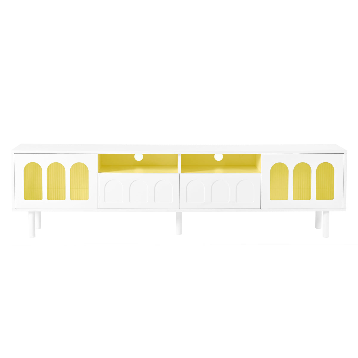 Cream 80 Inch TV Stand with LED Lights & Cable Holes
