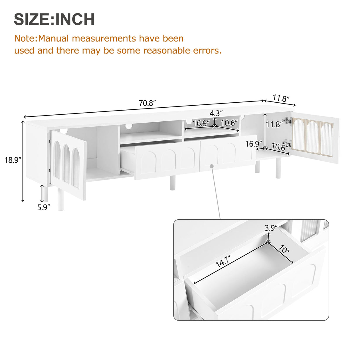 Cream 80 Inch TV Stand with LED Lights & Cable Holes