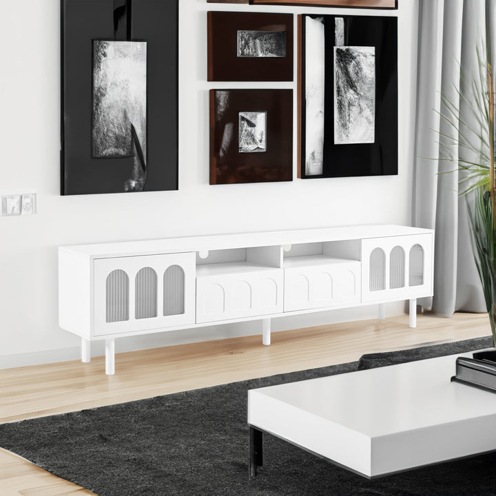 Cream 80 Inch TV Stand with LED Lights & Cable Holes
