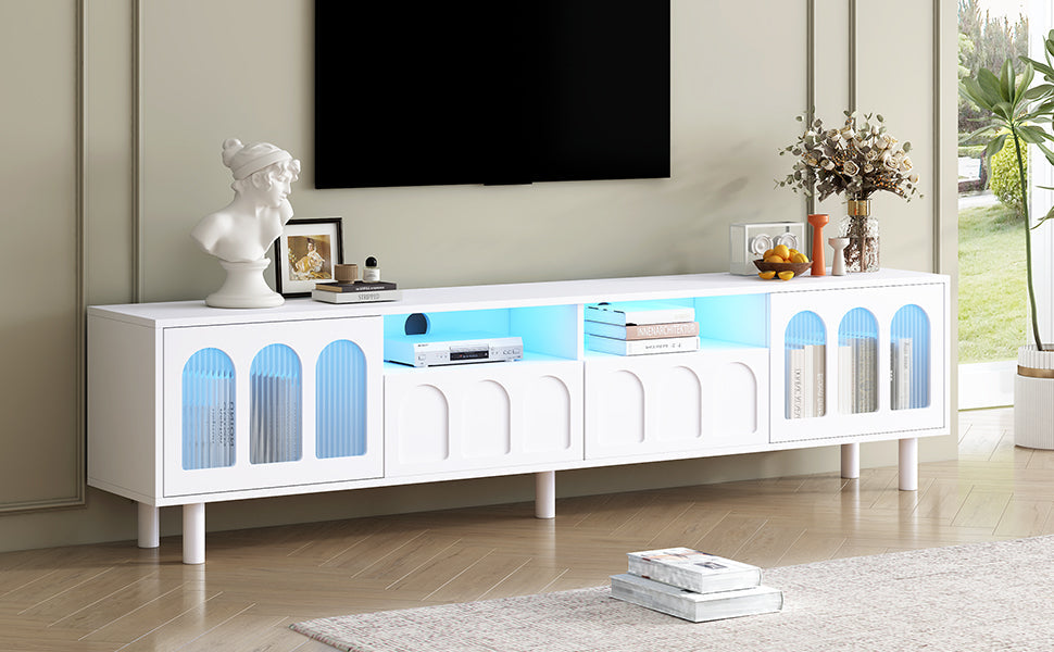 Cream 80 Inch TV Stand with LED Lights & Cable Holes