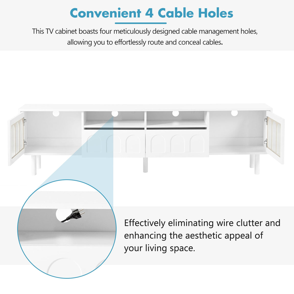 Cream 80 Inch TV Stand with LED Lights & Cable Holes