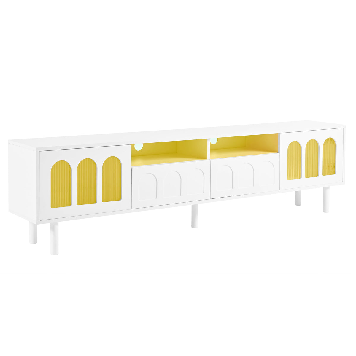 Cream 80 Inch TV Stand with LED Lights & Cable Holes