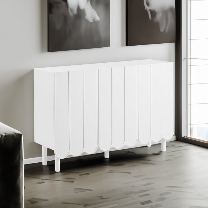 Cream Shoe Cabinet with Wave Doors and Solid Wood Legs
