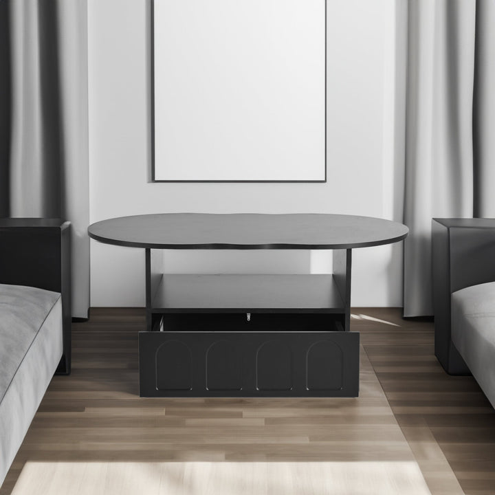 Cloud-Shaped Coffee Table with Drawer and Caster Wheels