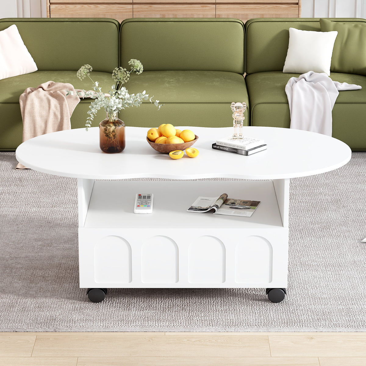 Cream Cloud Coffee Table with Hidden Drawer Storage