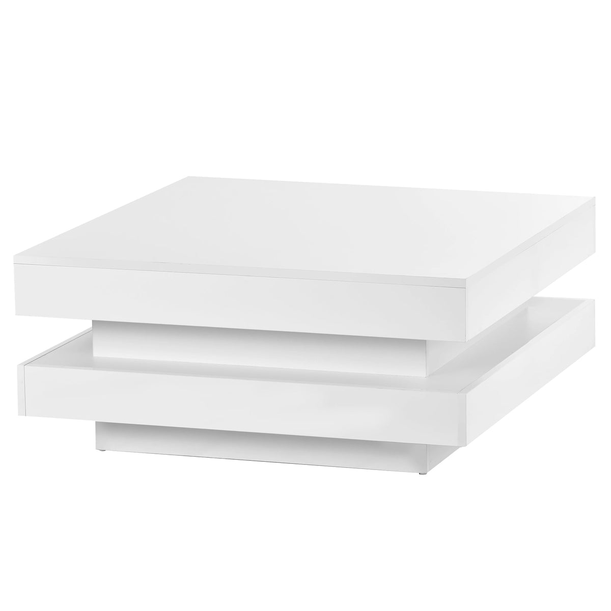 Glossy White 2-Tier Coffee Table with Color LED Lights