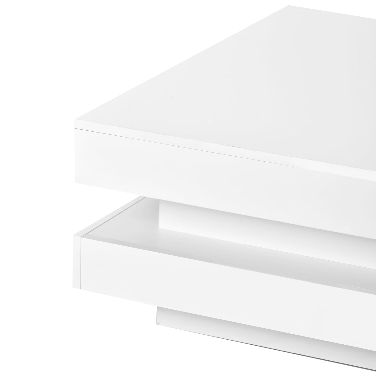 Glossy White 2-Tier Coffee Table with Color LED Lights