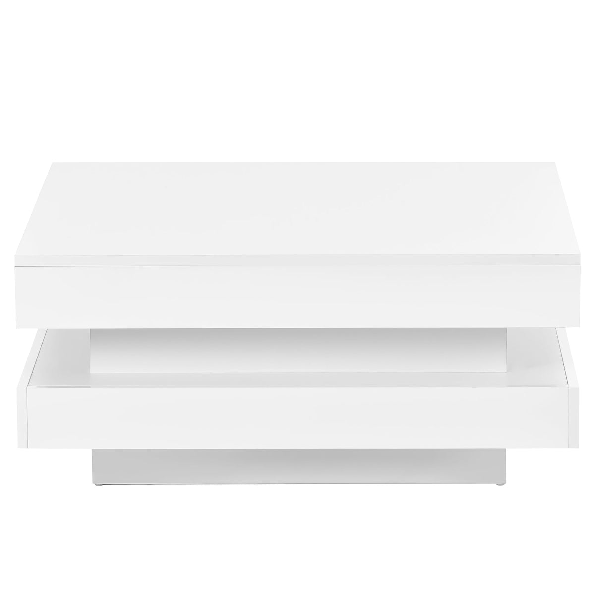 Glossy White 2-Tier Coffee Table with Color LED Lights