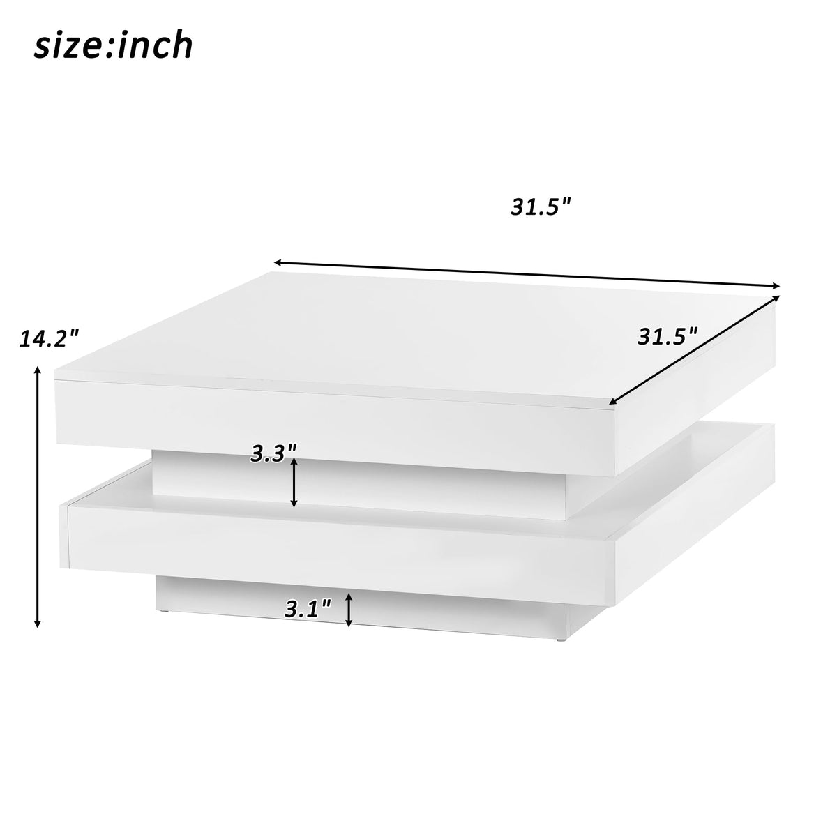 Glossy White 2-Tier Coffee Table with Color LED Lights