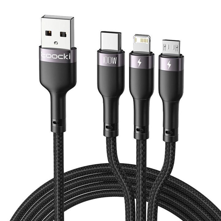 3-in-1 Braided Charging Cable 100W for iPhone, USB-C, Micro