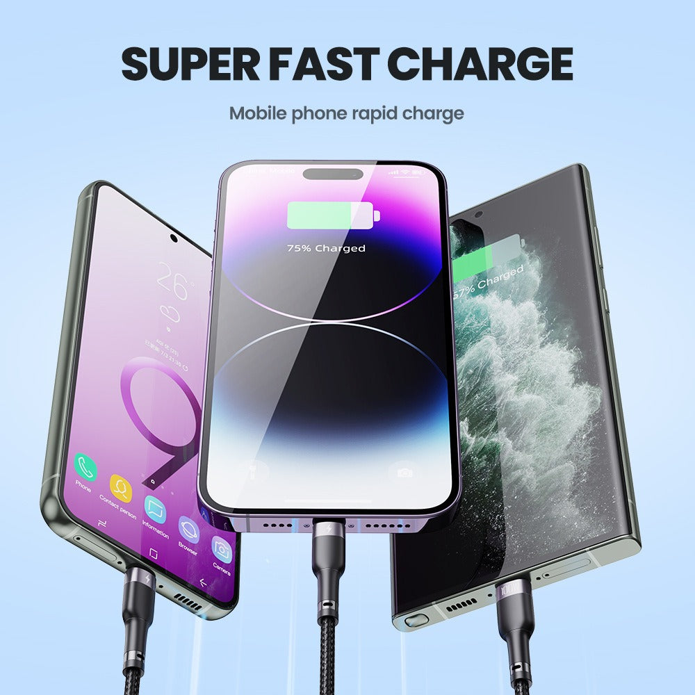 3-in-1 Braided Charging Cable 100W for iPhone, USB-C, Micro