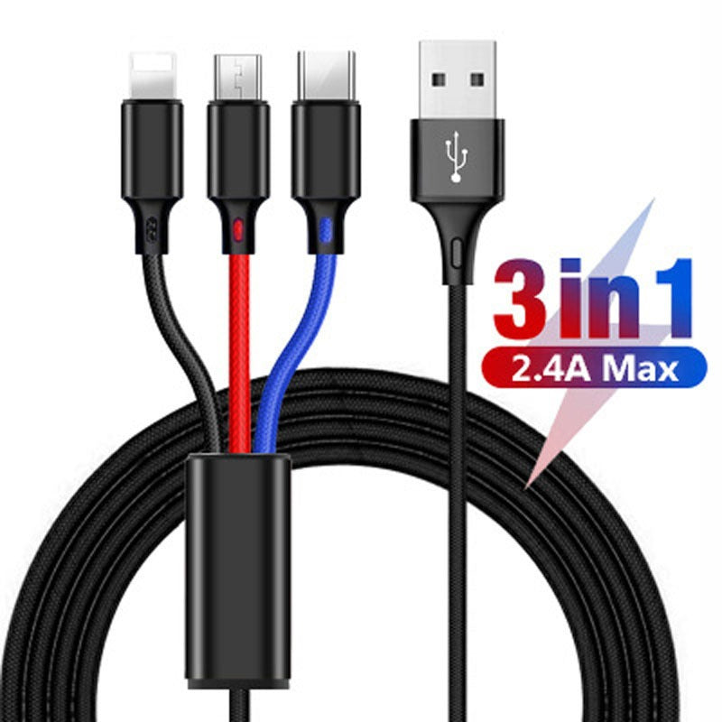 3-in-1 Braided Cable: Lightning, USB-C and Micro-USB