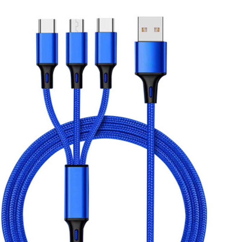 3-in-1 Braided Cable: Lightning, USB-C and Micro-USB