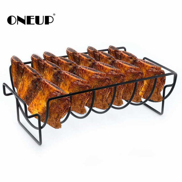 Stainless Steel BBQ Rib Rack: Reversible for Ribs & Roasts