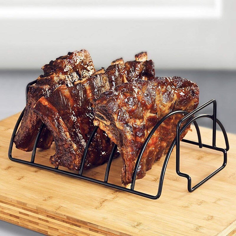 Stainless Steel BBQ Rib Rack: Reversible for Ribs & Roasts