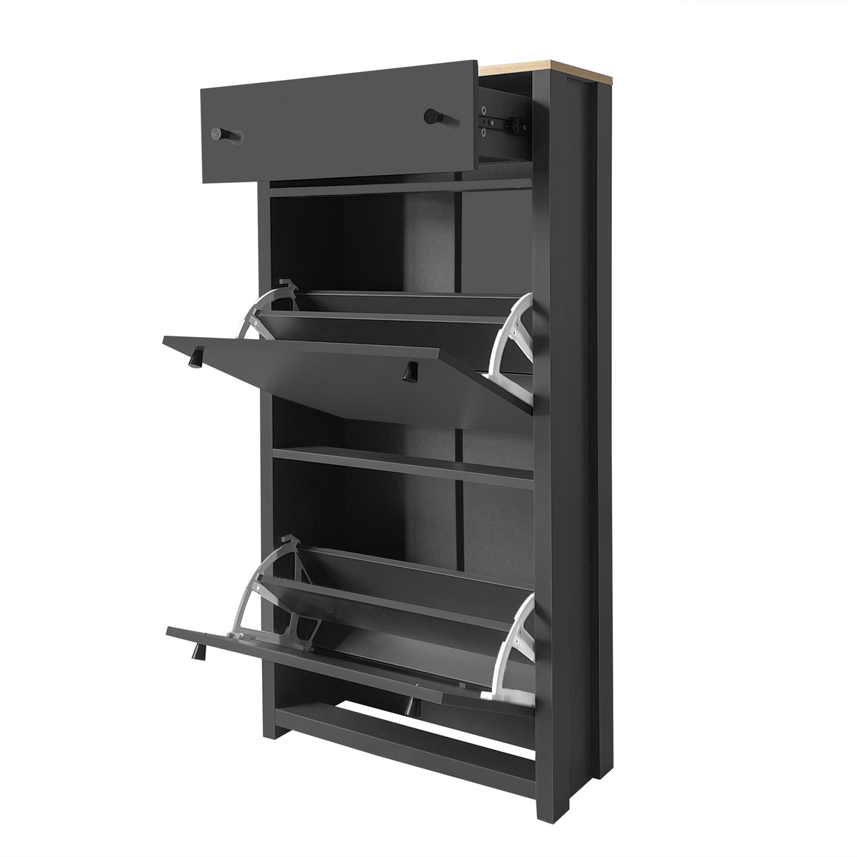 Entryway Shoe Cabinet with Flip-Down Doors, Gray
